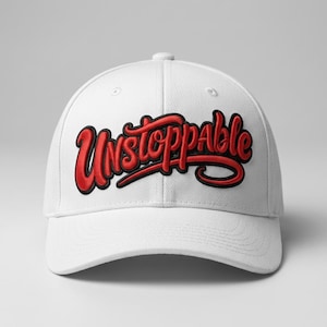 3D Puff Embroidery Design Unstoppable, Cap Embroidery Design, Baseball Hat Embroidery Pattern, Script Machine Embroidery