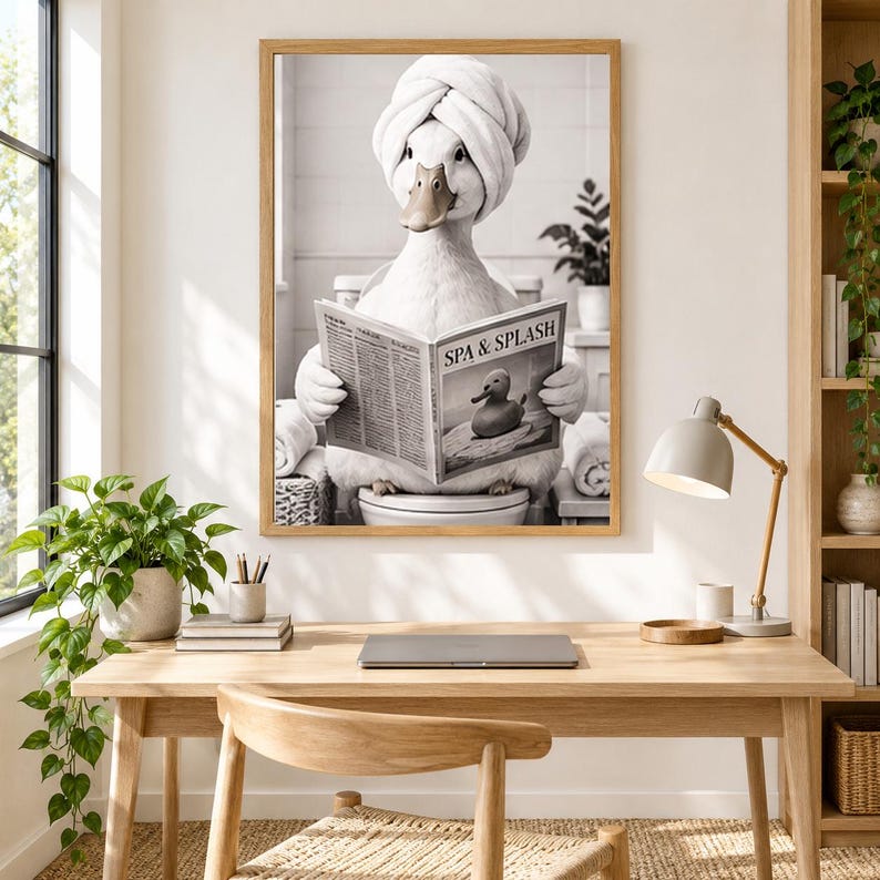 Funny Duck Bathroom Wall Art, Printable Animal Poster, Digital Download ...