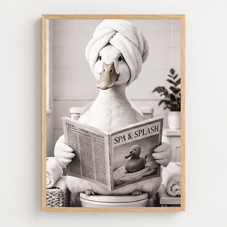 Funny Duck Bathroom Wall Art, Printable Animal Poster, Digital Download ...
