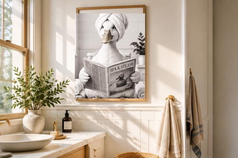 Funny Duck Bathroom Wall Art, Printable Animal Poster, Digital Download ...