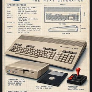 Commodore 128 retro datorposterset (4 utskrifter, A2 digital nedladdning)