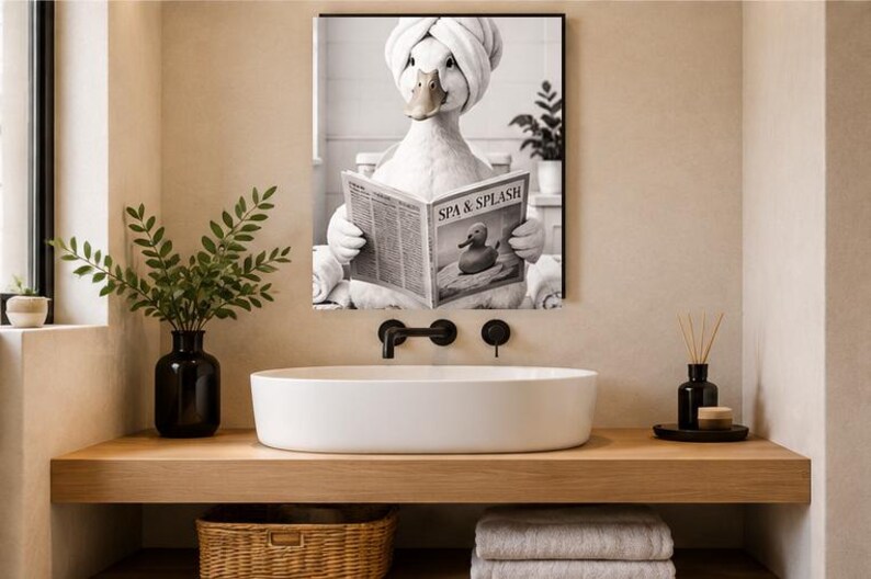 Funny Duck Bathroom Wall Art, Printable Animal Poster, Digital Download ...
