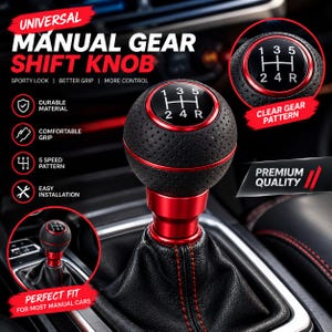 Universal 5-Speed Manual Shift Knob | Leather Aluminum Shifter Handle Upgrade