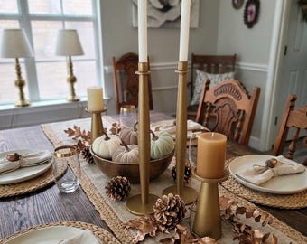 Champagne Bronze taper candlestick holders Sleek Silhouette Wide round base 14"