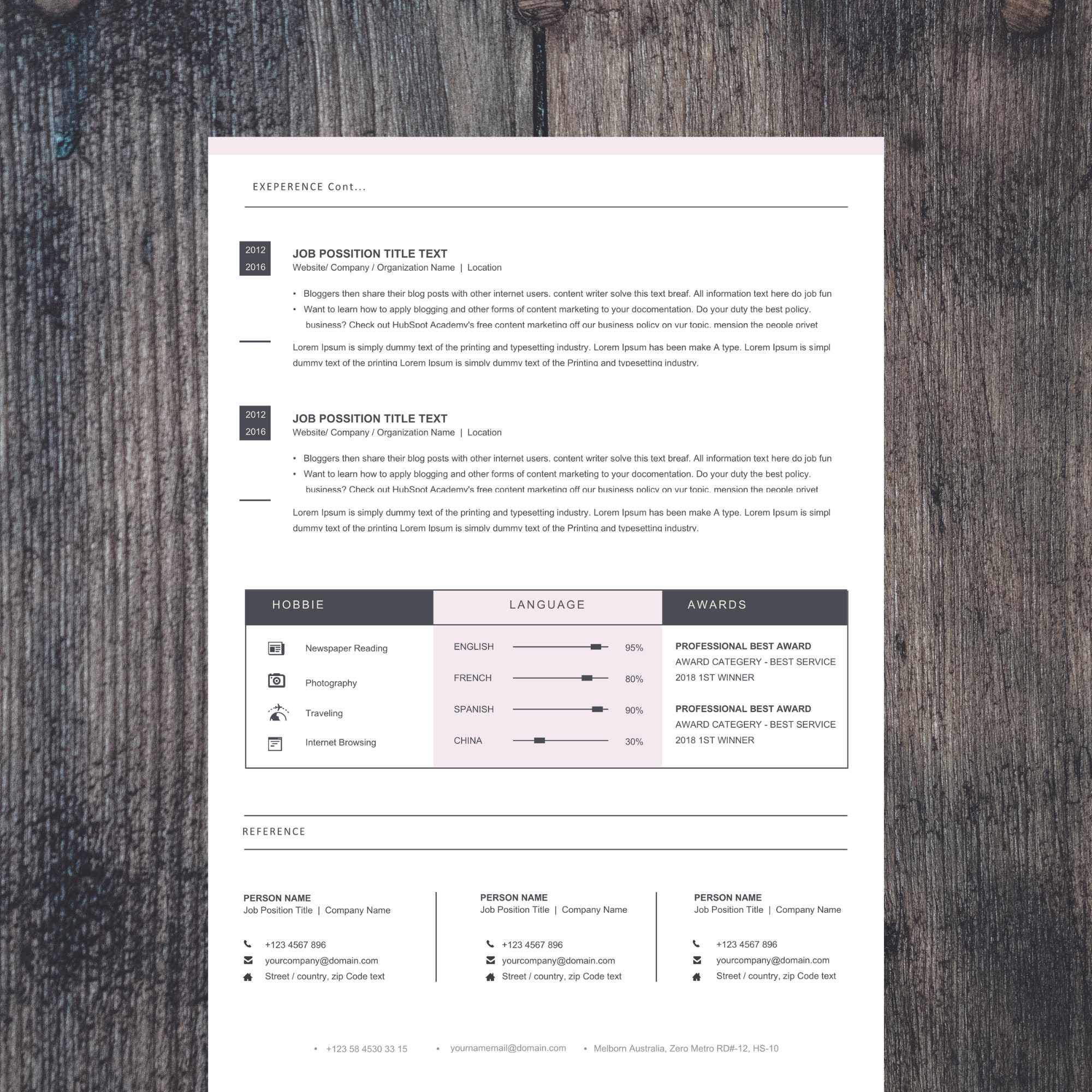Buy Clean Resume Template MS Word Cv Template Google Docs Online in ...