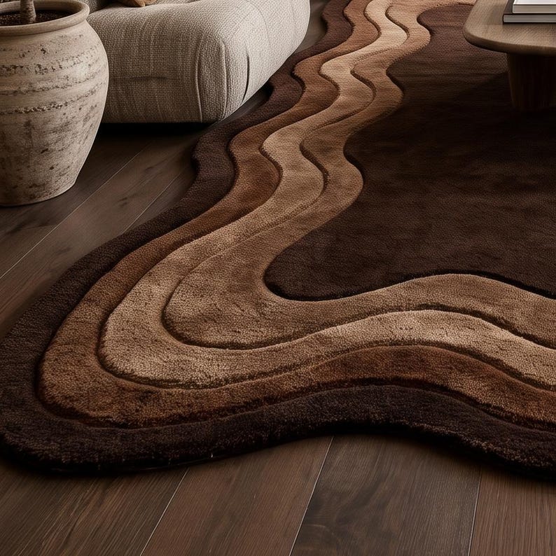 Organic Pastel Rug Texture Brown Hand Tufted Organic Shaped Wool Area Rug | Multi Tone Scalloped ...