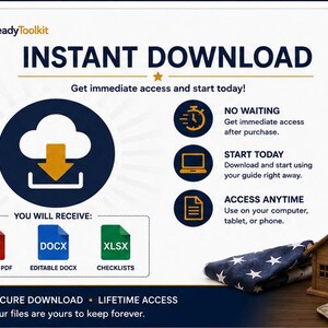 K&ouml;nnte beinhalten: Eine digitale Produktgrafik f&uuml;r HomeReadyToolkit mit dem Text INSTANT DOWNLOAD, Get immediate access and start today und YOU WILL RECEIVE mit Symbolen f&uuml;r PDF-, DOCX- und XLSX-Dateien. Enth&auml;lt den Text secure download und lifetime access.