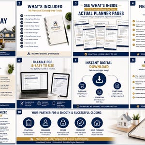 Puede incluir: Un planificador digital HomeReady Toolkit para el d&iacute;a del cierre inmobiliario, con diez herramientas pr&aacute;cticas, listas de verificaci&oacute;n y p&aacute;ginas PDF rellenables para compradores. Incluye una hoja de ruta de 30 d&iacute;as y gu&iacute;as de cierre.
