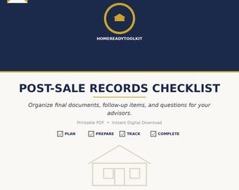 Post Sale Checklist Printable | After Closing Records Organizer | Home Seller Follow Up Planner | Digital Download