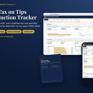 Tip Tracker Spreadsheet for Servers & Bartenders, No Tax on Tips Deduction Tracker 2025-2028, Overtime Log, Excel PDF