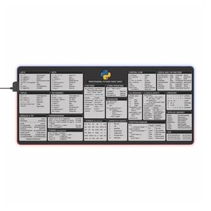 Python Cheat Sheet LED Gaming Mouse Pad | RGB Desk Mat, Programming Reference