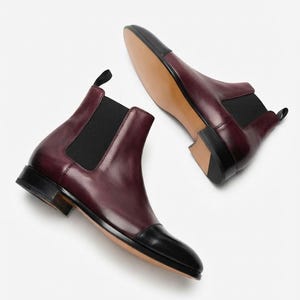 Premium Burgundy and Black Cap-Toe Chelsea Boots