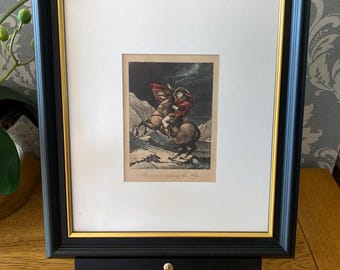 Antique Napoleon Print c.1820–1835 | “Bonnaparte Crossing the Alps” | Hand Coloured | Framed