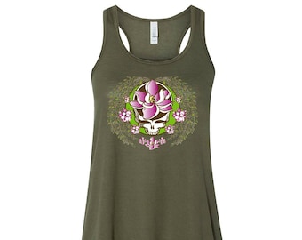 Grateful Dead Sugar Magnolia Stealie Women's Flowy Racerback Tank | Sparkle, Colors - Green or Pink