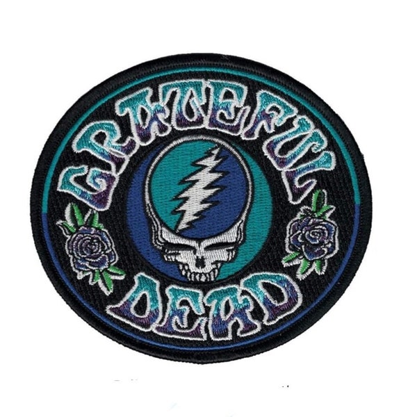 Grateful Dead Batik Stealie Patch, Steal your Face Roses Oval Patch | Embroidered, Iron On, Applique