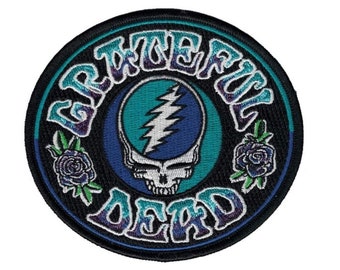 Grateful Dead Batik Stealie Patch, Steal your Face Roses Oval Patch | Embroidered, Iron On, Applique