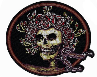 Grateful Dead Skull and Roses Patch, Bertha Oval Patch | Embroidered, Iron On, Applique