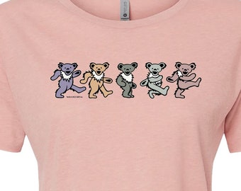 Grateful Dead Pastel Dancing Bears Women’s Short Shirt | Cropped Tee, Dead and Company, Summer Tour, Pink or Purple