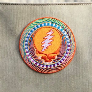Orange Sunshine Steal Your Face Patch, Grateful Dead Patch, | Trippy, Psychedelic, Stealie, SYF, Bolt, Embroidered, Iron On