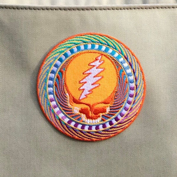 Orange Sunshine Steal Your Face Patch, Grateful Dead Patch, | Trippy, Psychedelic, Stealie, SYF, Bolt, Embroidered, Iron On