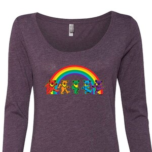 Grateful Dead Rainbow Bears Women's Scoop Long Sleeve, Dancing Bears Shirt, Vintage Purple image 2