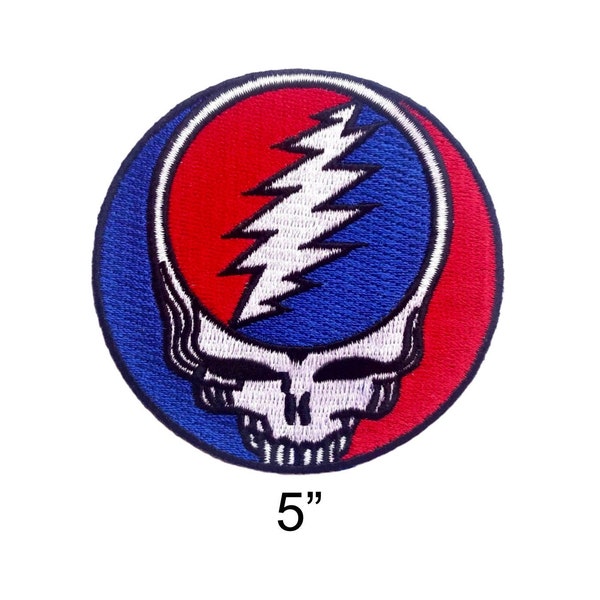 Grateful Dead Patch Steal Your Face - Large 5” | Embroidered, Deadhead, Lightning Bolt, Classic Stealie Patch