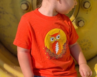 Grateful Dead Owl Toddler T Shirt, Grateful Dead Kids Tee, Orange