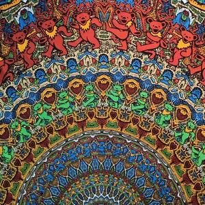 Grateful Dead Tapestry, Bear Mandala, Dancing Bears, Psychedelic, 3D, Cotton, Wall Hanging, Large image 1