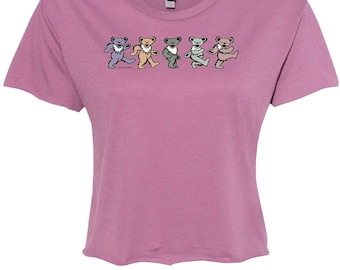 Grateful Dead Pastel Dancing Bears Women’s Short Shirt | Cropped Tee, Dead and Company, Summer Tour, Pink or Purple