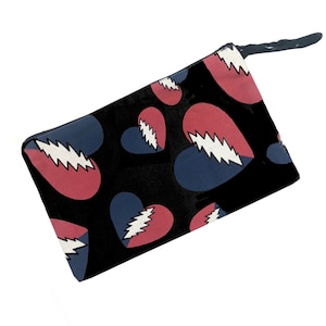 Monedero con cremallera y diseño de rayo en forma de corazón de Grateful Dead, de 13 puntos, de algodón, de Grateful Dead, negro o gris, grande o pequeño