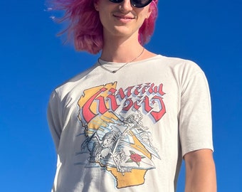 Grateful Dead California Surf Shirt, Skeleton Surfer Tee | Rick Griffin, Psychedelic, Vintage Dead, Short Sleeve, Off White