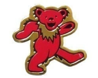 Grateful Dead Metal Dancing Bear Sticker, Red, Metal Emblem, Decal | Sizes - small, medium, and large