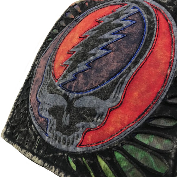 Steal Your Face Embroidered Shoulder Bag, Razor Cut, Tie Dye Stealie, Stonewashed, Black/Multicolor | Crossbody, Purse, SYF, Cotton