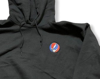 Grateful Dead Embroidered Original Steal Your Face Hoodie, Black Hooded Sweatshirt Classic Embroidered Stealie | S, M, L, XL, 2X, 3X Unisex