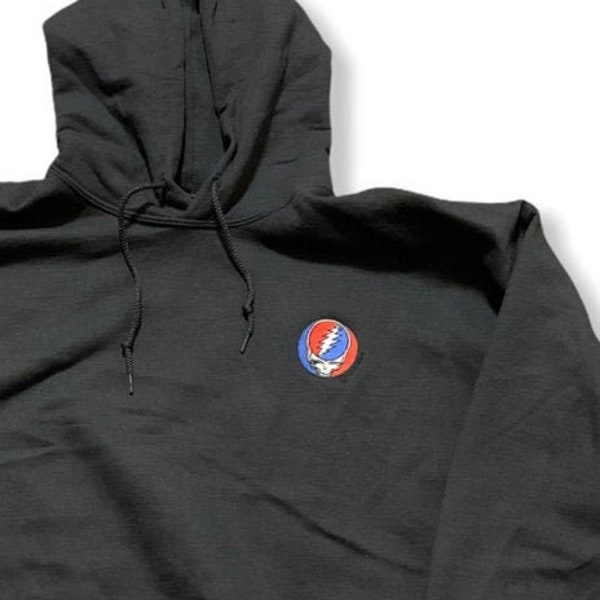 Grateful Dead Embroidered Original Steal Your Face Hoodie, Black Hooded Sweatshirt Classic Embroidered Stealie | S, M, L, XL, 2X, 3X Unisex