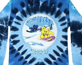 Grateful Dead Snowboarder Long Sleeve Shirt, Dancing Bears Snowboarding Tie Dye | Deadhead, Snow Board, Winter, Unisex