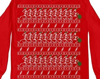 Grateful Dead Dancing Skeletons Santa Long Sleeve Tee Shirt, Deadhead Christmas Shirt | Red, Sizes - Small, Medium, Large, XL, 2XL, 3XL