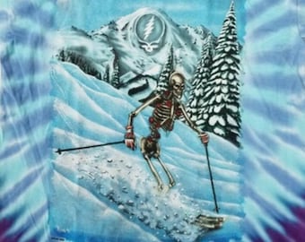 Grateful Dead Vintage Liquid Blue Tie Dye Uncle Sam Skeleton T-Shirt Mens  Medium