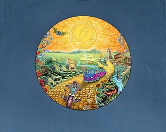 Grateful Dead Shirt Golden Road, Fare Thee Well T Shirt | Steal Your Face, Psycle Sam, Motorcycle, Van, Terrapin, Roses, Tee, Unisex, Blue