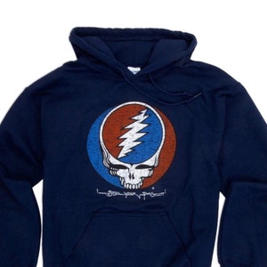 Grateful Dead Distressed Steal Your Face Hoodie, Classic Deadhead Stealie Hooded Sweatshirt  | Vintage Dead, Unisex, Blue