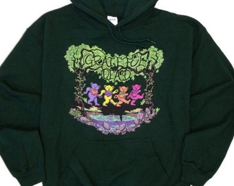 Grateful Dead Hoodie, Dancing Bears Forest Hooded Sweatshirt | Bestseller, 2 sided, Bears in Woods, Jerry Garcia, Hoody, Unisex, Green