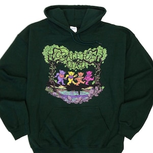 Grateful Dead Hoodie, Dancing Bears Forest Hooded Sweatshirt | S, M, L, XL, 2X, 3X Bears in Woods, Jerry Garcia, Hoody, Unisex, Green