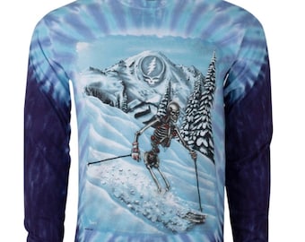 Grateful Dead Ski Tie Dye Long Sleeve, Skeleton Skier Shirt | Vintage Dead, Steal Your Face, Mountain - Long Sleeve or Short Sleeve Shirt