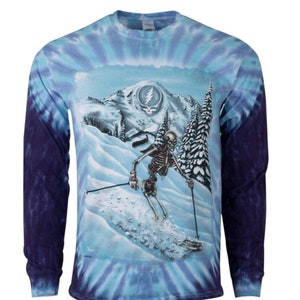 Grateful Dead Ski Tie Dye Long Sleeve, Skeleton Skier Shirt | Vintage Dead, Steal Your Face, Mountain - Long Sleeve or Short Sleeve Shirt