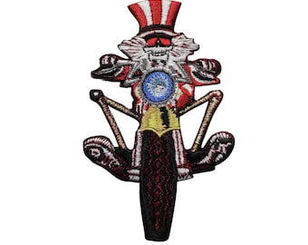 Psycle Sam Grateful Dead Patch, Motorcycle Skeleton Cut Out | Uncle Sam, US Blues, Embroidered, Die Cut, Iron On