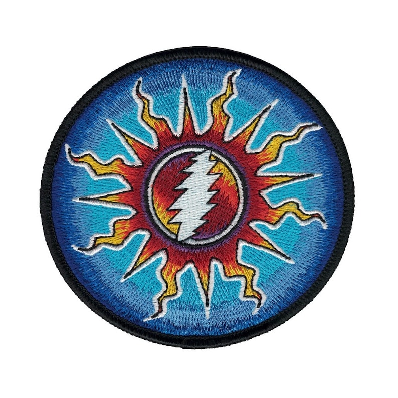 Grateful Dead Sunshine Bolt Patch, Dead and Co Summer Lightning Bolt Patch 13 Point Bolt, Trippy, Embroidered, Applique, Iron On afbeelding 1