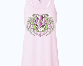 Grateful Dead Sugar Magnolia Stealie Women's Flowy Racerback Tank | Sparkle, Colors - purple, green or pink