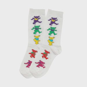 Grateful Dead Bears Women’s Socks, White Dancing Bears, Deadhead Rainbow socks | Grateful Dead Gift zdjęcie 1