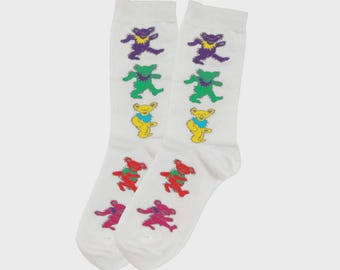 Grateful Dead Bears Women’s Socks, White Dancing Bears, Deadhead Rainbow socks | Grateful Dead Gift