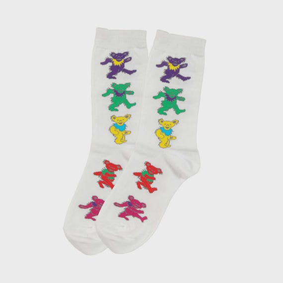 Grateful Dead Bears Women’s Socks, White Dancing Bears, Deadhead Rainbow socks | Grateful Dead Gift